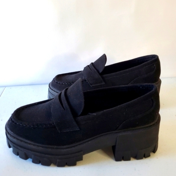 Asos Design Script Loafers Size 10 Lug Sole Chunky Black Slip-on Shoes Academia - Picture 5 of 15
